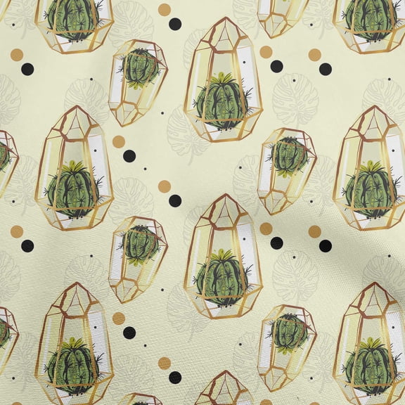 oneOone Cotton Cambric Beige Fabric Plants Cactus Fabric For Sewing Printed Craft Fabric By The Yard 42 Inch Wide