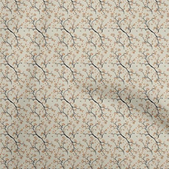 oneOone Cotton Cambric Beige Fabric Watercolor Floral Sewing Material Print Fabric By The Yard 42 Inch Wide