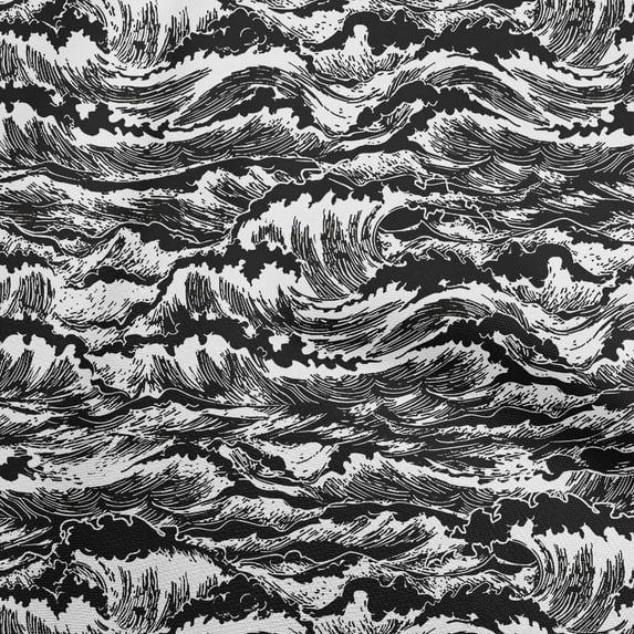 oneOone Cotton Cambric Black Fabric Asian Japanese Wave Dress Material Fabric Print Fabric By The Yard 56 Inch Wide