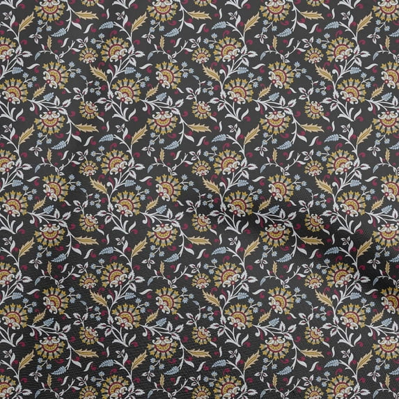 oneOone Cotton Cambric Black Fabric Asian Suzani Craft Projects Decor Fabric Printed By The Yard 42 Inch Wide