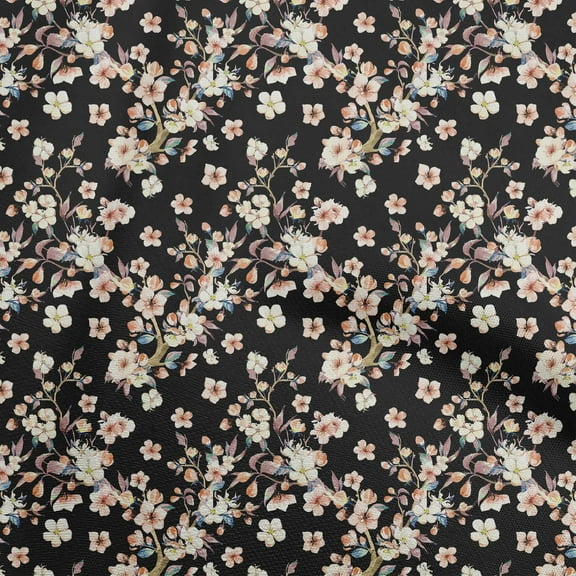 oneOone Cotton Cambric Black Fabric Watercolor Floral Sewing Fabric By The Yard Printed Diy Clothing Sewing Supplies 42 Inch Wide-aA
