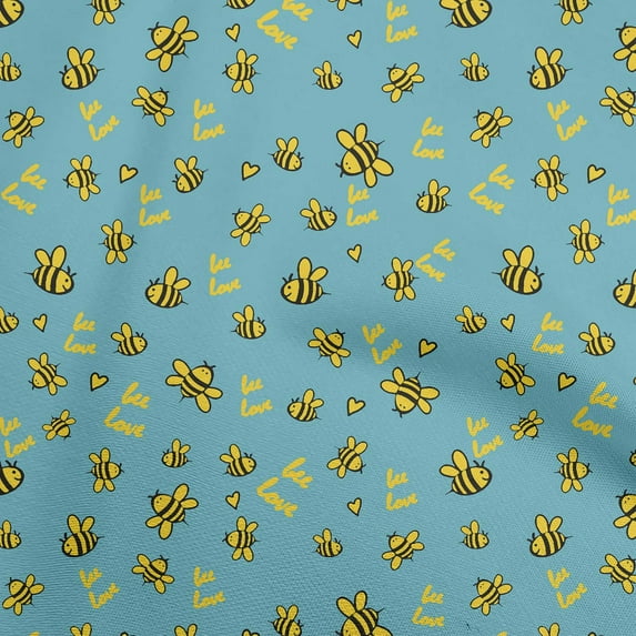 oneOone Cotton Cambric Blue Fabric Honey Bees Fabric For Sewing Printed Craft Fabric By The Yard 42 Inch Wide