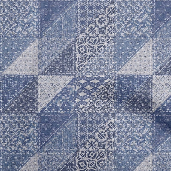 oneOone Cotton Cambric Blue Fabric Mix Block Pattern Fabric For Sewing Printed Craft Fabric By The Yard 42 Inch Wide