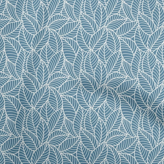 oneOone Cotton Cambric Blue Fabric Texture Leaf Fabric For Sewing Printed Craft Fabric By The Yard 42 Inch Wide