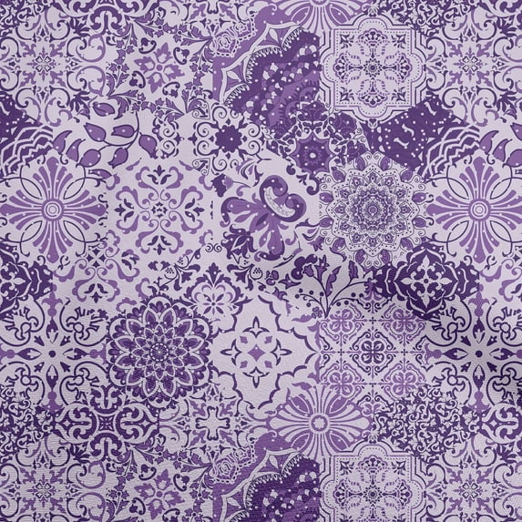 oneOone Cotton Cambric Bluish Violet Fabric Asian Mandala Floral Tile Dress Material Fabric Print Fabric By The Yard 42 Inch Wide