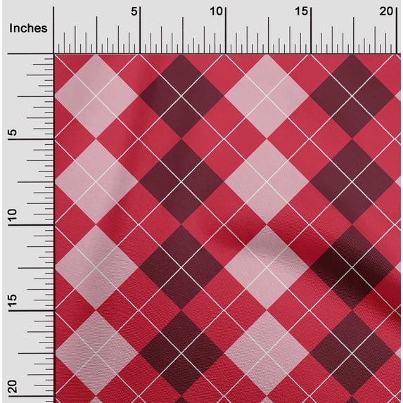 oneOone Cotton Cambric Bright Red Fabric Argyle Check Dress Material Fabric Print Fabric By The Yard 56 Inches Wide