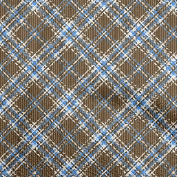 oneOone Cotton Cambric Brown Fabric Checks Sewing Material Print Fabric By The Yard 42 Inch Wide