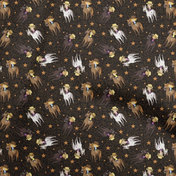 oneOone Cotton Cambric Brown Fabric Cowboy Craft Projects Decor Fabric Printed By The Yard 42 Inch Wide-aB
