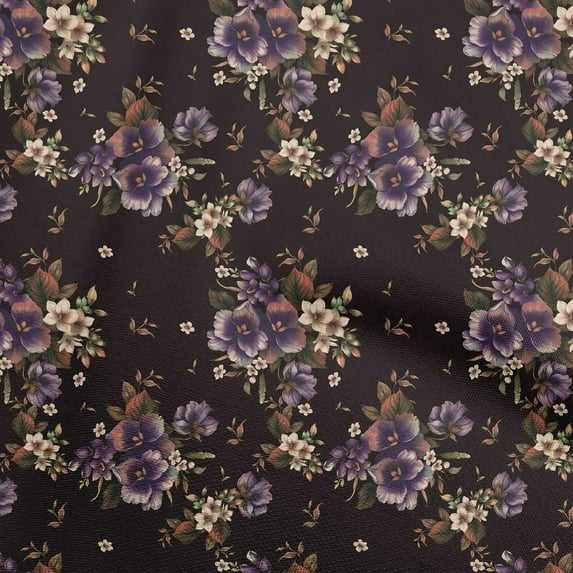 oneOone Cotton Cambric Brown Fabric Florals Diy Clothing Quilting Fabric Print Fabric By Yard 56 Inch Wide