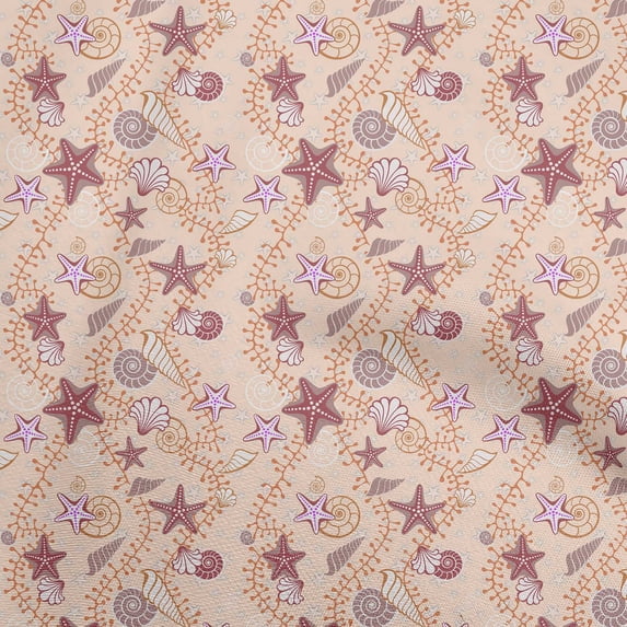 oneOone Cotton Cambric Dark Beige Fabric Beach Seashell Sewing Fabric By The Yard Printed Diy Clothing Sewing Supplies 42 Inch Wide