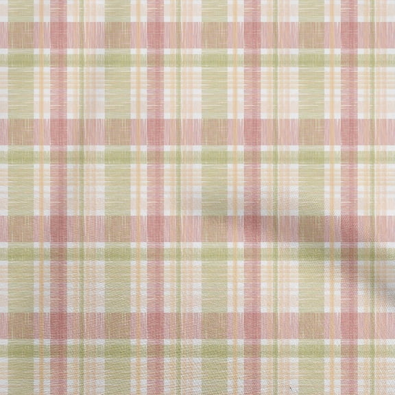 oneOone Cotton Cambric Dark Beige Fabric Check Brush Stroke Sewing Craft Projects Fabric Prints By Yard 56 Inch Wide