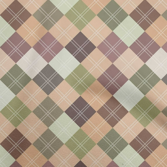 oneOone Cotton Cambric Dark Beige Fabric Check Craft Projects Decor Fabric Printed By The Yard 42 Inch Wide