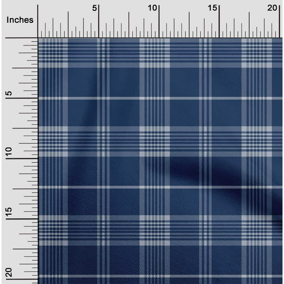 oneOone Cotton Cambric Dark Blue Fabric Madras Check Quilting Supplies Print Sewing Fabric By The Yard 56 Inches Wide