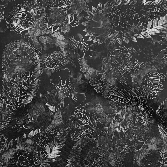 oneOone Cotton Cambric Dark Gray Fabric Paisley Quilting Supplies Print Sewing Fabric By The Yard 42 Inch Wide