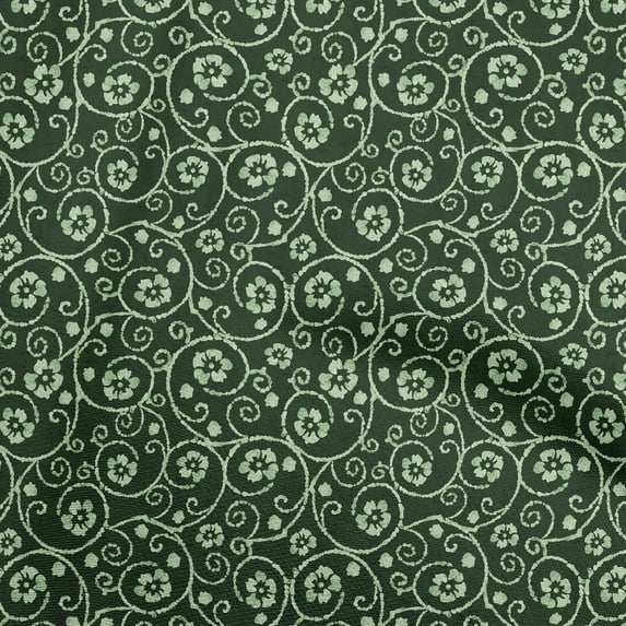 oneOone Cotton Cambric Dark Green Fabric Asian Batik Floral Craft Projects Decor Fabric Printed By The Yard 42 Inch Wide