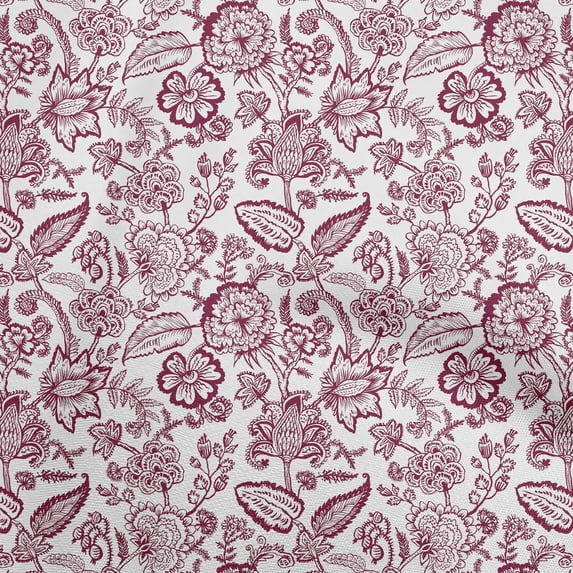 oneOone Cotton Cambric Dark Magenta Fabric Jacobean Floral Fabric For Sewing Printed Craft Fabric By The Yard 42 Inch Wide