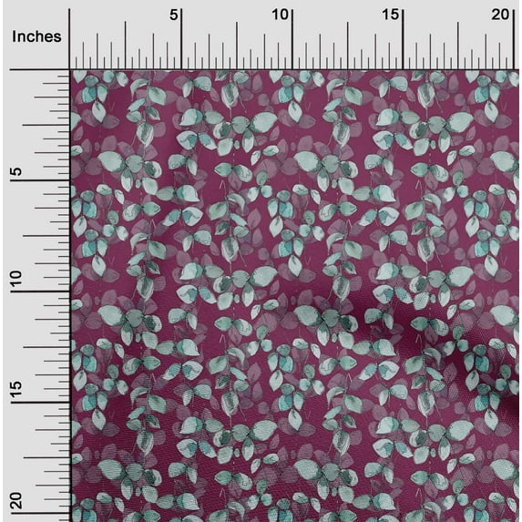 oneOone Cotton Cambric Dark Magenta Fabric Leaves Watercolor Sewing Craft Projects Fabric Prints By Yard 56 Inch Wide