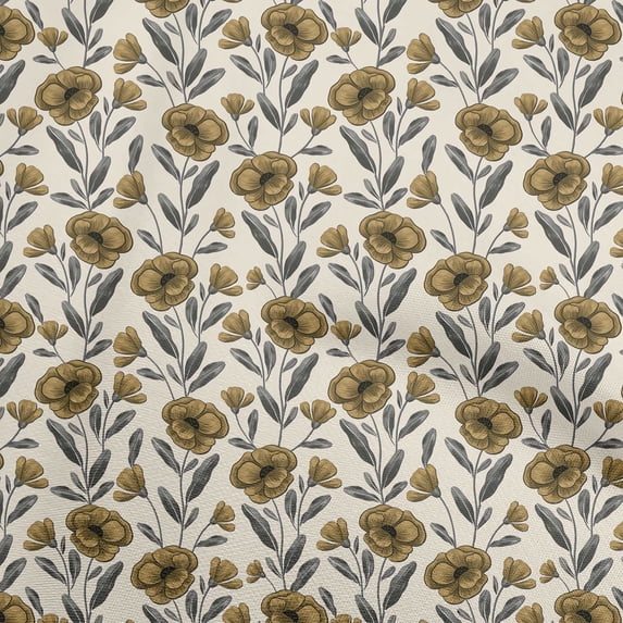 oneOone Cotton Cambric Dark Mustard Fabric Floral Fabric For Sewing Printed Craft Fabric By The Yard 42 Inch Wide
