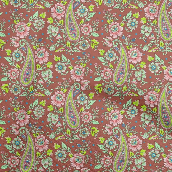 oneOone Cotton Cambric Dark Peach Fabric Paisleys Sewing Material Print Fabric By The Yard 56 Inch Wide