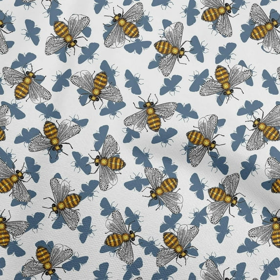 oneOone Cotton Cambric Dark Teal Blue Fabric Honey Bees Diy Clothing Quilting Fabric Print Fabric By Yard 56 Inch Wide