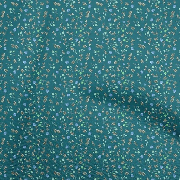 oneOone Cotton Cambric Dark Teal Green Fabric Floral Ditsy Fabric For Sewing Printed Craft Fabric By The Yard 42 Inch Wide