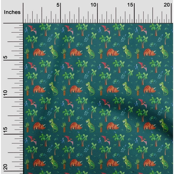 oneOone Cotton Cambric Dark Teal Green Fabric Leaves|Palm Tree & Dinosaur Craft Projects Decor Fabric Printed By The Yard 56 Inch Wide