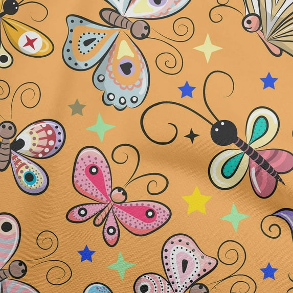 oneOone Cotton Cambric Dark Yellow Fabric Butterflies Quilting Supplies Print Sewing Fabric By The Yard 42 Inch Wide-WJ