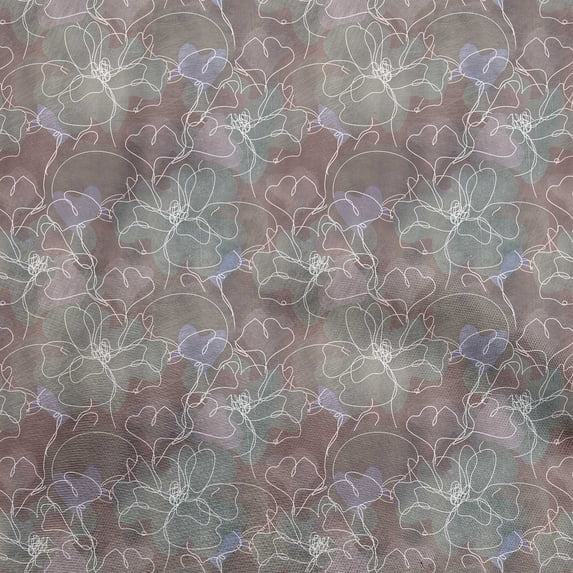 oneOone Cotton Cambric Dusty Gray Fabric Abstract Line Drawing Floral Fabric For Sewing Printed Craft Fabric By The Yard 56 Inch Wide