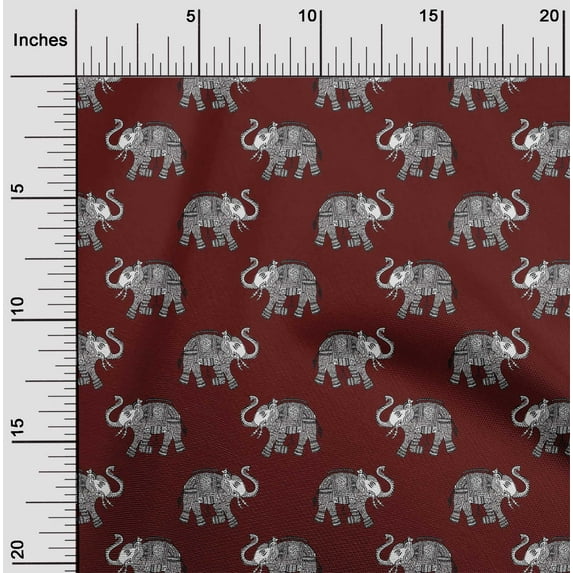 oneOone Cotton Cambric Fabric Elephant Block Print Fabric BTY 56 Inch Wide