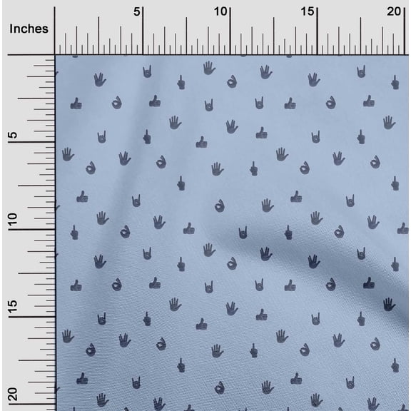 oneOone Cotton Cambric Fabric Finger Sign Symbol Print Fabric BTY 56 Inch Wide