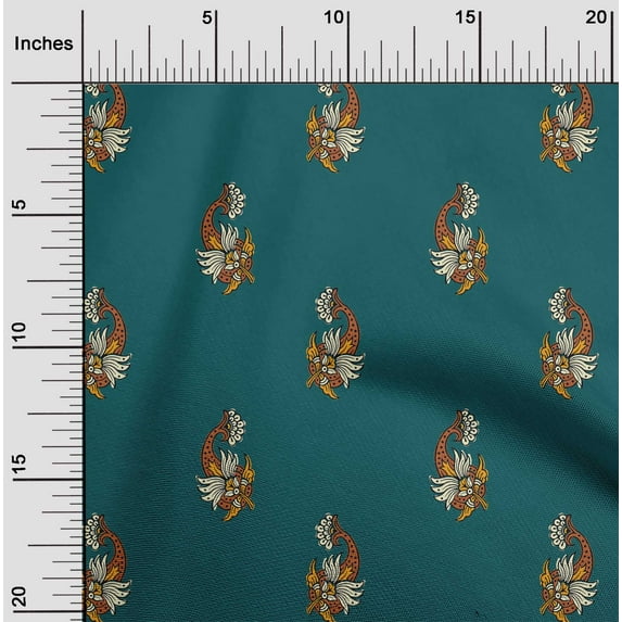 oneOone Cotton Cambric Fabric Floral Block Printed Craft Fabric BTY 56 Inch Wide