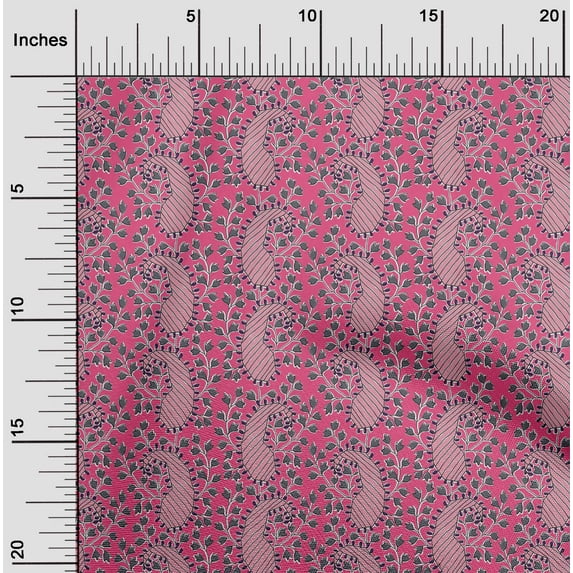 oneOone Cotton Cambric Fabric Floral & Paisley Block Printed Fabric 1 Yard 56 Inch Wide