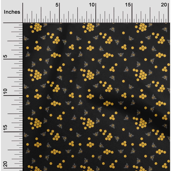 oneOone Cotton Cambric Fabric Honeycomb & Honey Bee Insect Decor Fabric Printed BTY 56 Inch Wide