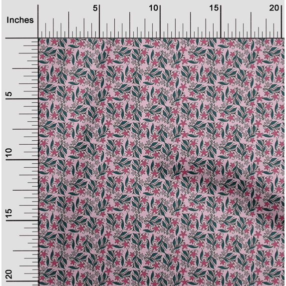oneOone Cotton Cambric Fabric Leaves & Floral Block Print Sewing Fabric BTY 56 Inch Wide