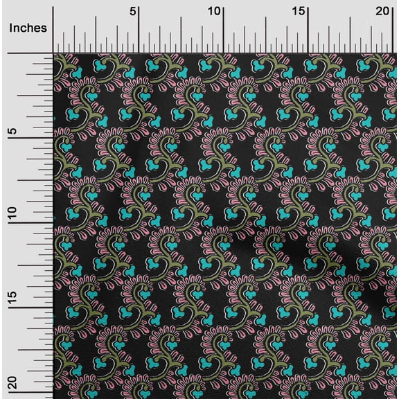 oneOone Cotton Cambric Fabric Spiral & Floral Block Decor Fabric Printed BTY 56 Inch Wide