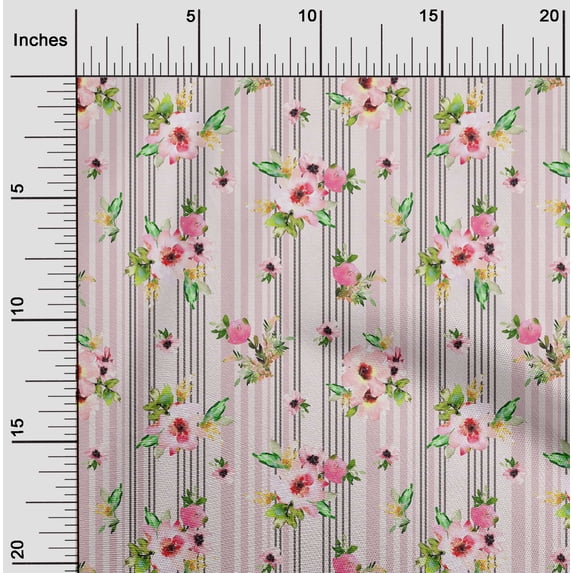 oneOone Cotton Cambric Fabric Stripe|Watercolor Leaves & Peony Floral_Printed Craft Fabric BTY 56 Inch Wide