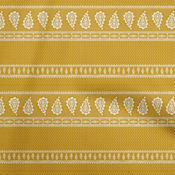 oneOone Cotton Cambric Gamboge Yellow Fabric Asian Paisley Block Dress Material Fabric Print Fabric By The Yard 42 Inch Wide