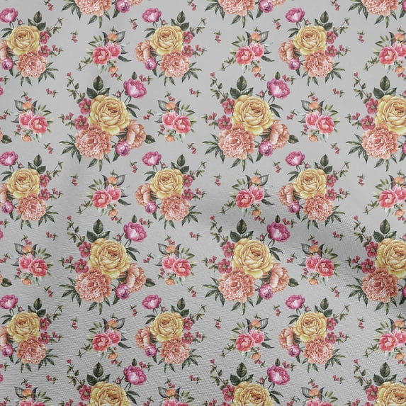 oneOone Cotton Cambric Gray Fabric Florals Sewing Craft Projects Fabric Prints By Yard 56 Inch Wide