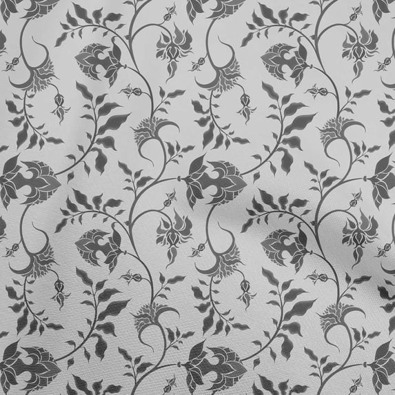 oneOone Cotton Cambric Gray Fabric Jacobean Floral Fabric For Sewing Printed Craft Fabric By The Yard 56 Inch Wide