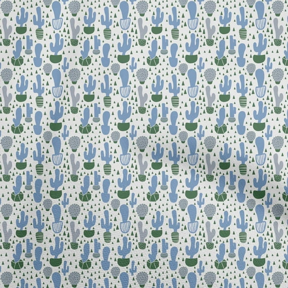 oneOone Cotton Cambric Grayish Blue Fabric Cactus Quilting Supplies Print Sewing Fabric By The Yard 56 Inch Wide