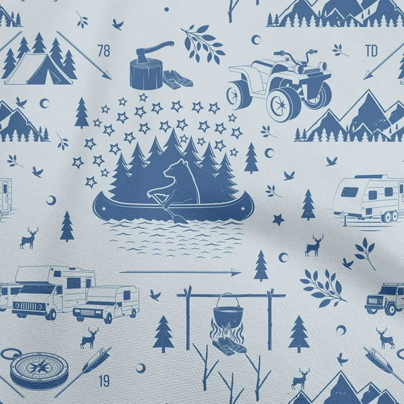 oneOone Cotton Cambric Grayish Blue Fabric Camping Quilting Supplies Print Sewing Fabric By The Yard 56 Inch Wide