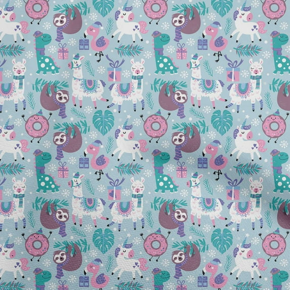 oneOone Cotton Cambric Grayish Blue Fabric Cute Animal Sewing Craft Projects Fabric Prints By Yard 42 Inch Wide