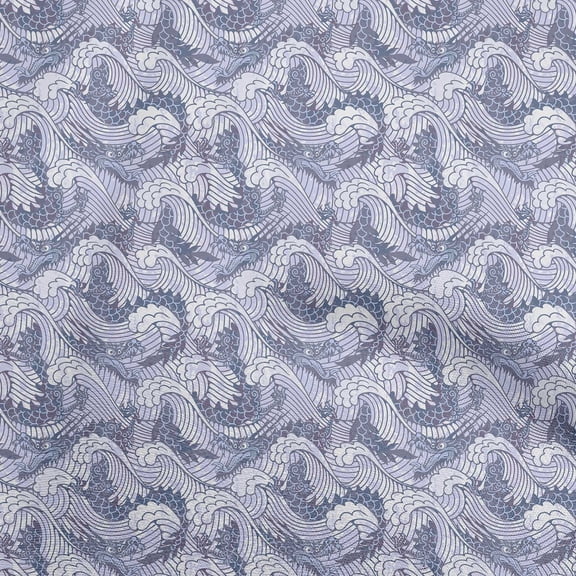 oneOone Cotton Cambric Grayish Purple Fabric Asian Japanese Wave Sewing Material Print Fabric By The Yard 42 Inch Wide