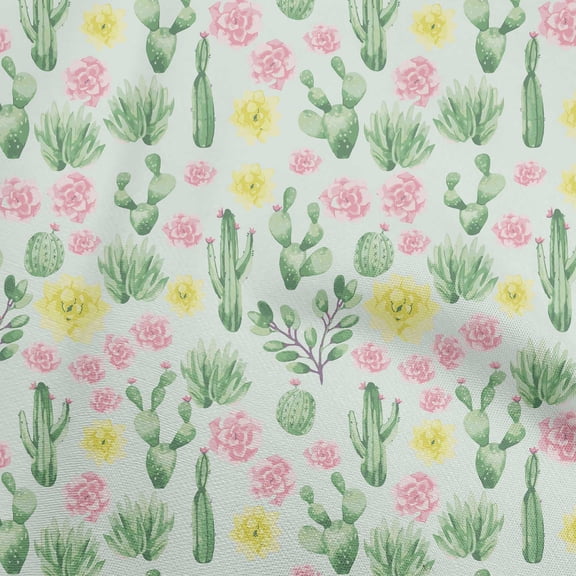 oneOone Cotton Cambric Green Fabric Cactus Sewing Material Print Fabric By The Yard 42 Inch Wide
