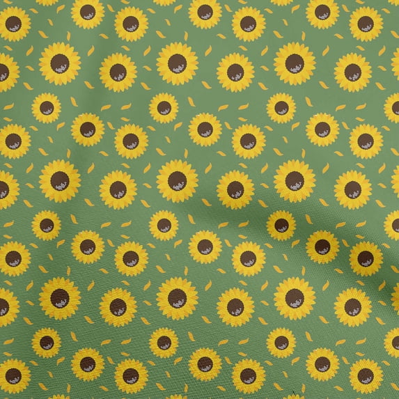 oneOone Cotton Cambric Green Fabric Floral Sunflower Silhouette Sewing Material Print Fabric By The Yard 42 Inch Wide