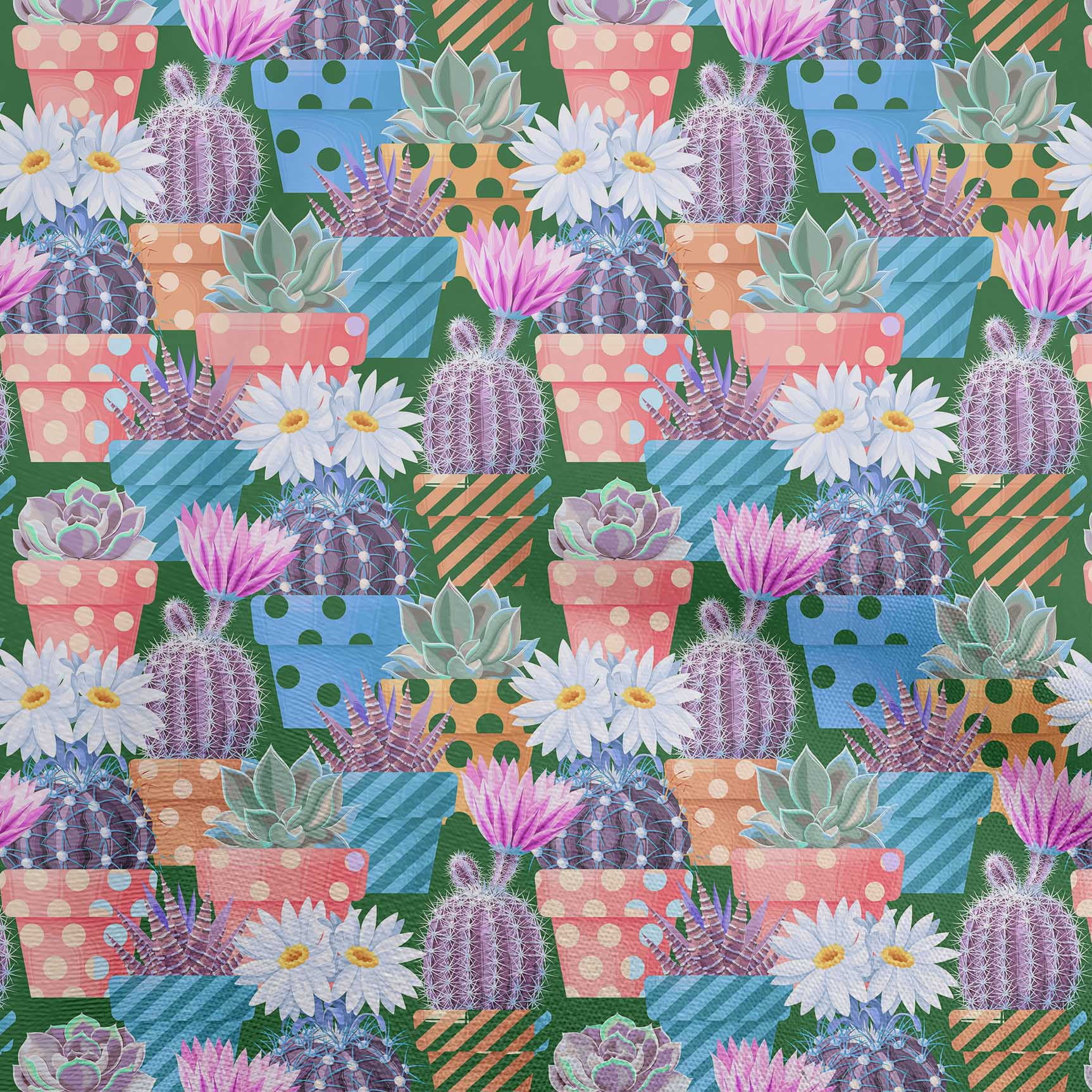 oneOone Cotton Cambric Green Fabric Plants Cactus With Flowers Fabric For Sewing Printed Craft Fabric By The Yard 42 Inch Wide