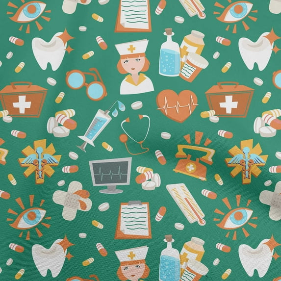 oneOone Cotton Cambric Green Fabric Tool Craft Projects Decor Fabric Printed By The Yard 42 Inch Wide
