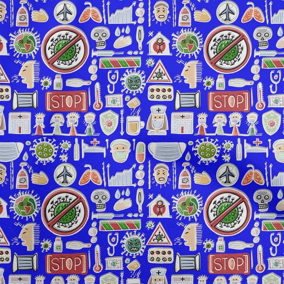 oneOone Cotton Cambric Lapis Blue Fabric Medical Doodle Quilting Supplies Print Sewing Fabric By The Yard 56 Inch Wide