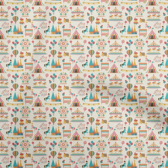 oneOone Cotton Cambric Light Beige Fabric Circus Sewing Fabric By The Yard Printed Diy Clothing Sewing Supplies 42 Inch Wide