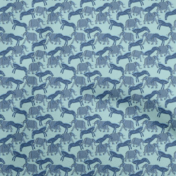 oneOone Cotton Cambric Light Blue Fabric Elephant Diy Clothing Quilting Fabric Print Fabric By Yard 42 Inch Wide